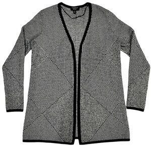 Charter Club Cashmere Cardigan Women’s M Herringbone Geometric Open Front READ